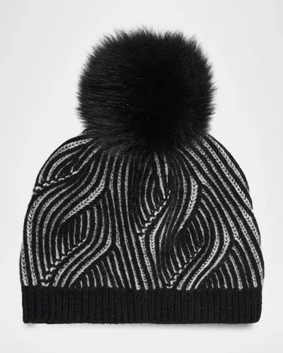 Sofia Cashmere Wave Rib Beanie With Faux Fur Pom-pom In Multi