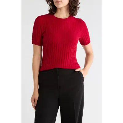 Sofia Cashmere Wide Rib Cashmere Short Sleeve Sweater In Red