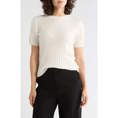 Sofia Cashmere Wide Rib Cashmere Short Sleeve Sweater In Yellow