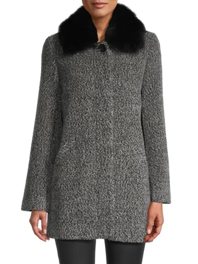 Sofia Cashmere Women's Alpaca Bouclé Shearling Car Coat In Black White