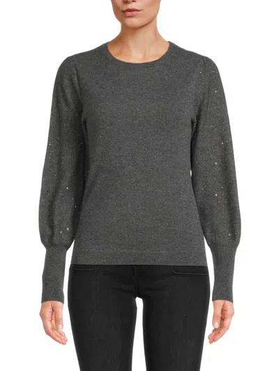 Sofia Cashmere Women's Bishop Sleeve Cashmere Blend Sweater In Charcoal