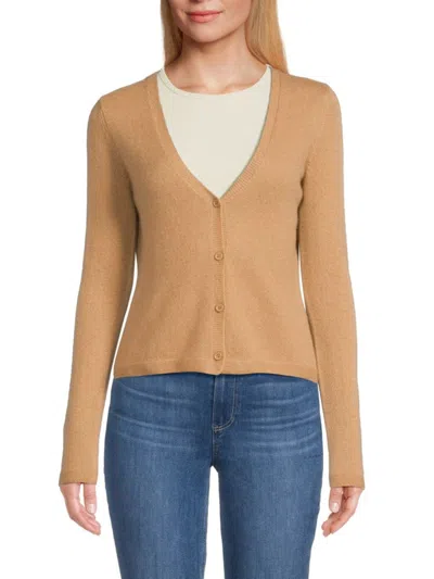 Sofia Cashmere Women's Cashmere Solid Cardigan In Camel