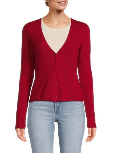 Sofia Cashmere Women's Cashmere Solid Cardigan In Red