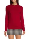 Sofia Cashmere Ruffle Mock Neck Cashmere Sweater In Dark Red