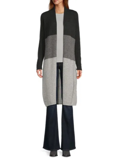 Sofia Cashmere Women's Colorblock Cashmere Open Front Cardigan In Grey