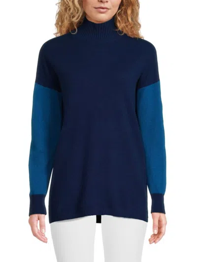 Sofia Cashmere Women's Contrast Cashmere Sweater In Navy