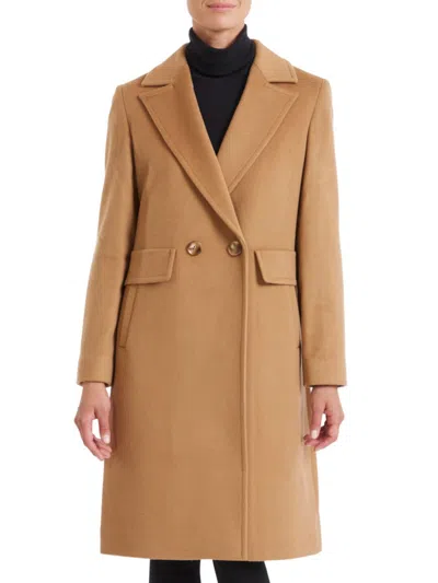 Sofia Cashmere Women's Double Breasted Wool & Cashmere Coat In Camel