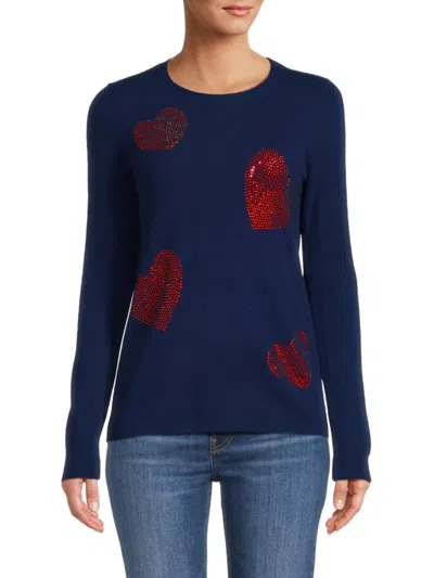 Sofia Cashmere Women's Embellished Cashmere Sweater In Navy