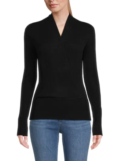 Sofia Cashmere Women's Faux Wrap Cashmere Sweater In Black