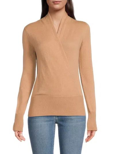 Sofia Cashmere Women's Faux Wrap Cashmere Sweater In Camel