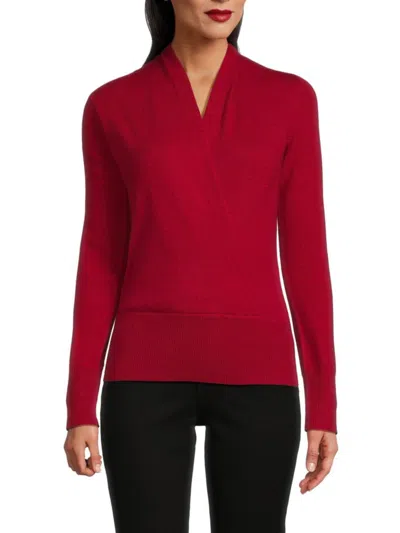 Sofia Cashmere Women's Faux Wrap Cashmere Sweater In Dark Red