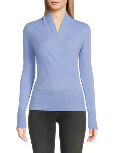 Sofia Cashmere Women's Faux Wrap Cashmere Sweater In Denim