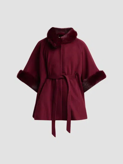 Sofia Cashmere Women's Faux-fur Cashmere Belted Cape In Burgundy