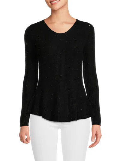Sofia Cashmere Women's Glitter Cashmere Blend Sweater In Black