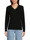 Sofia Cashmere Lace Trim V-neck Cashmere Sweater In Black