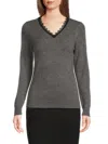 Sofia Cashmere Lace Trim V-neck Cashmere Sweater In Medium Grey