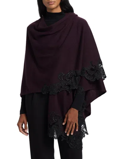 Sofia Cashmere Women's Lace-trim Cashmere Knit Cape In Purple