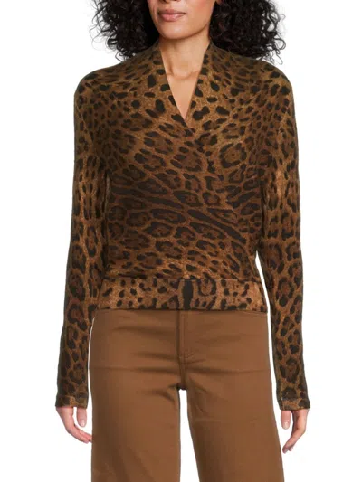 SOFIA CASHMERE WOMEN'S LEOPARD PATTERN WOOL-CASHMERE SWEATER