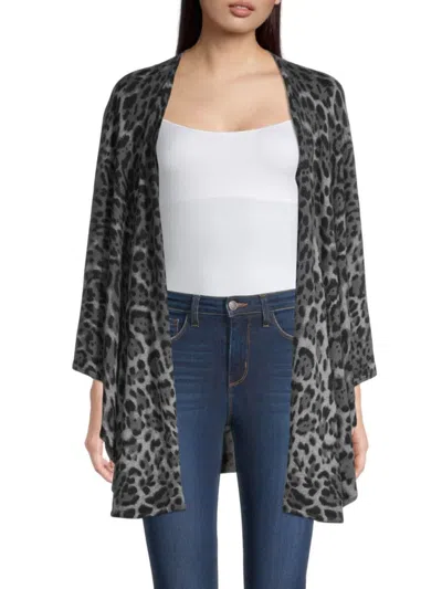 Sofia Cashmere Women's Leopard-print Jersey U-shape Cape In Gray