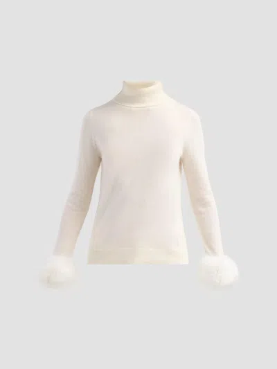Sofia Cashmere Women's Private Label Turtleneck Faux-feather-cuff Cashmere Sweater In Multi