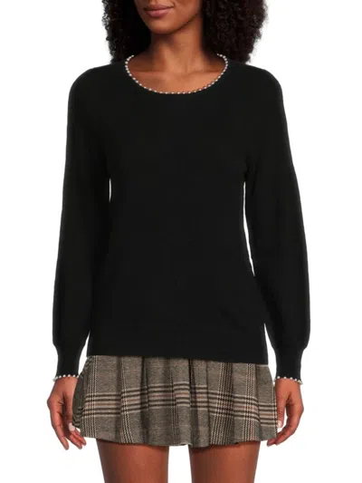 Sofia Cashmere Women's Relaxed Fit Embellished Cashmere Sweater In Black