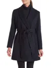 Sofia Cashmere Women's Shawl Collar Camel Hair Wrap Coat In Navy