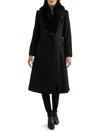 Sofia Cashmere Toscana Genuine Dyed Lamb Shearling Collar Wool Blend Coat In Black