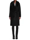Sofia Cashmere Women's Shearling Collar Wool Blend Wrap Coat In Black