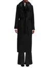 Sofia Cashmere Women's Shearling Collar Wool Blend Wrap Coat In Black