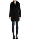 Sofia Cashmere Women's Shearling Collar Wrap Coat In Black