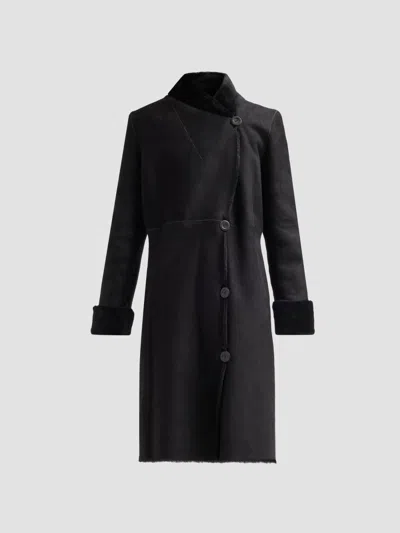 Sofia Cashmere Women's Shearling Shawl Collar Coat In Black