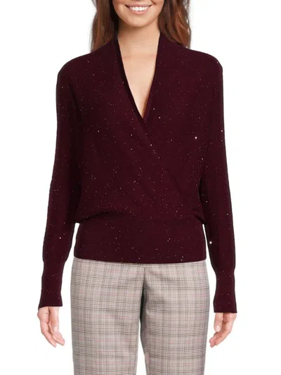 Sofia Cashmere Women's Surplice Shimmer Cashmere Top In Burgundy