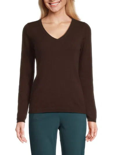 Sofia Cashmere Women's V Neck Cashmere Sweater In Dark Brown