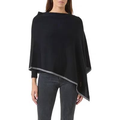 Sofia Cashmere Wool & Cashmere Blend Tipped Poncho In Black