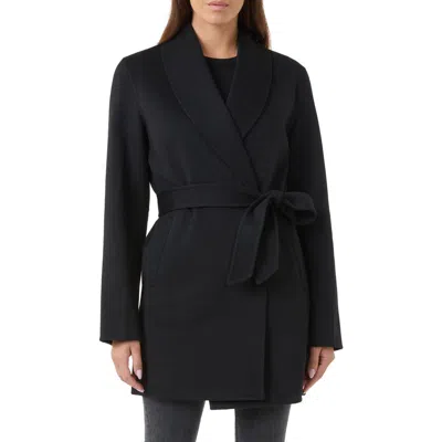Sofia Cashmere Wool & Cashmere Blend Wrap Coat In Black