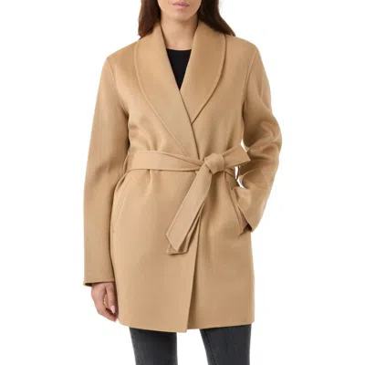 Sofia Cashmere Wool & Cashmere Blend Wrap Coat In Camel