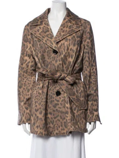 Pre-owned Sofia Cashmere Wool Animal Print Coat In Brown