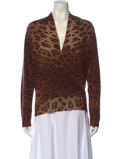 Pre-owned Sofia Cashmere Wool Animal Print Sweater In Brown