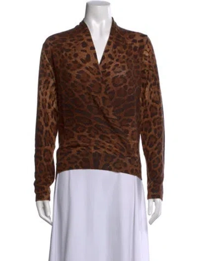 Pre-owned Sofia Cashmere Wool Animal Print Sweater W/ Tags In Brown