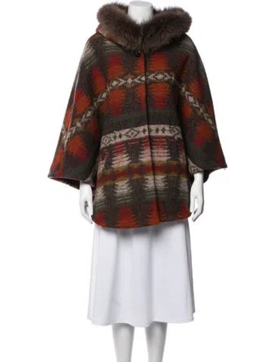Pre-owned Sofia Cashmere Wool Patterned Poncho In Brown