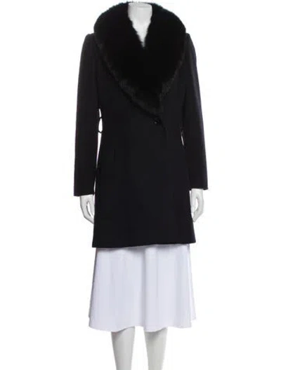 Pre-owned Sofia Cashmere Wool Plaid Print Coat In Black