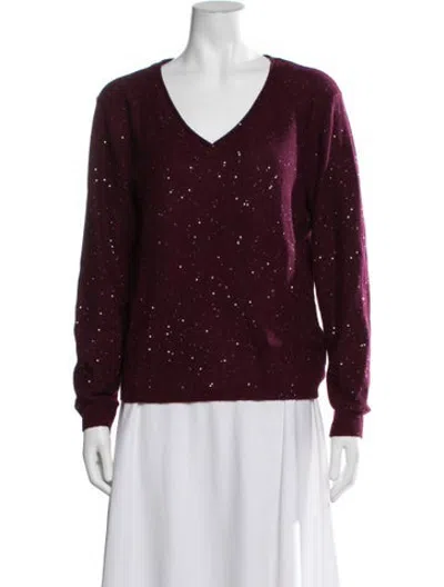 Pre-owned Sofia Cashmere Wool V-neck Sweater In Burgundy