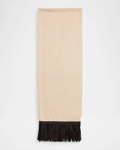 Sofia Cashmere Woven Cashmere Scarf W/ Leather Fringe In Neutral