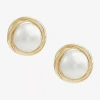 Sofia Certified  Cultured Freshwater Pearl 10k Gold Knot Stud Earrings In Transparent