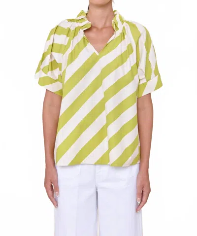 Sofia Collections Blake Short Sleeve In Pistachio Stripes In Yellow