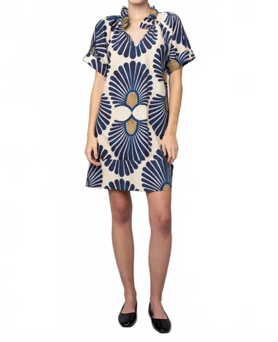 Sofia Collections Tabitha V Neck Mini Dress In Indigo Frond In Blue