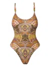 Sofia Erhan Aurelia Beaded Printed Swimsuit In Neutral