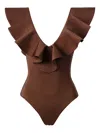 Sofia Erhan Ruffle-detail Swimsuit In Brown