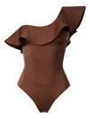 Sofia Erhan Ruffle-neck Swimsuit In Brown