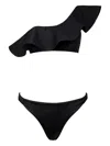Sofia Erhan Ruffle One-shoulder Bikini In Black